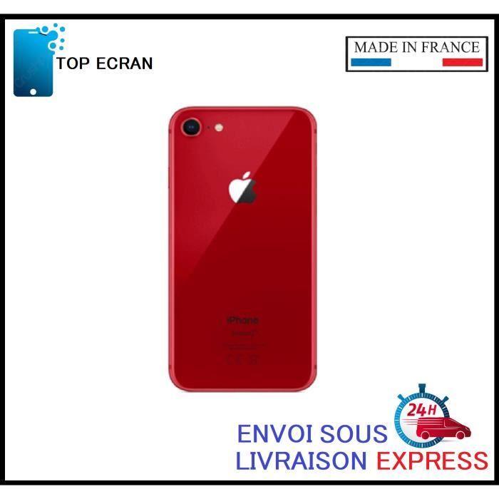 Vitre arrière pour Iphone 8 ROUGE avec LOGO et Adhesif