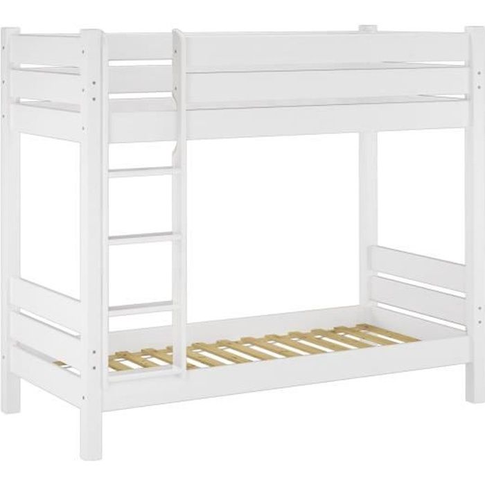 Lit superposé extra stable pin massif blanc 80x200 avec sommiers pour enfants et adultes 60.16-08W Lit superposé extra stable pin massif blanc 80x200 avec sommiers pour enfants et adultes 60.16-08W