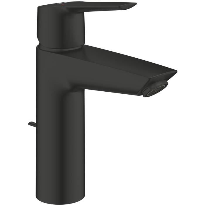 Mitigeur monocommande lavabo - GROHE Start - 234552432 - Noir mat - Taille M - Bec moyen - Economie deau - Tirette et vidage