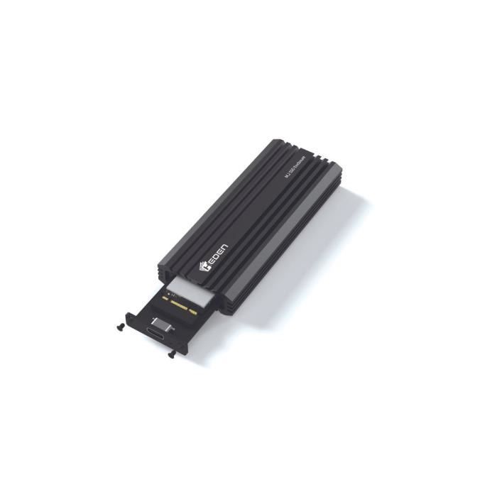 Boitier externe SSD M2 , double interface NVMe+Sata, USB3.2, câble USB C- USB C/A inclus, tout en alu Noir