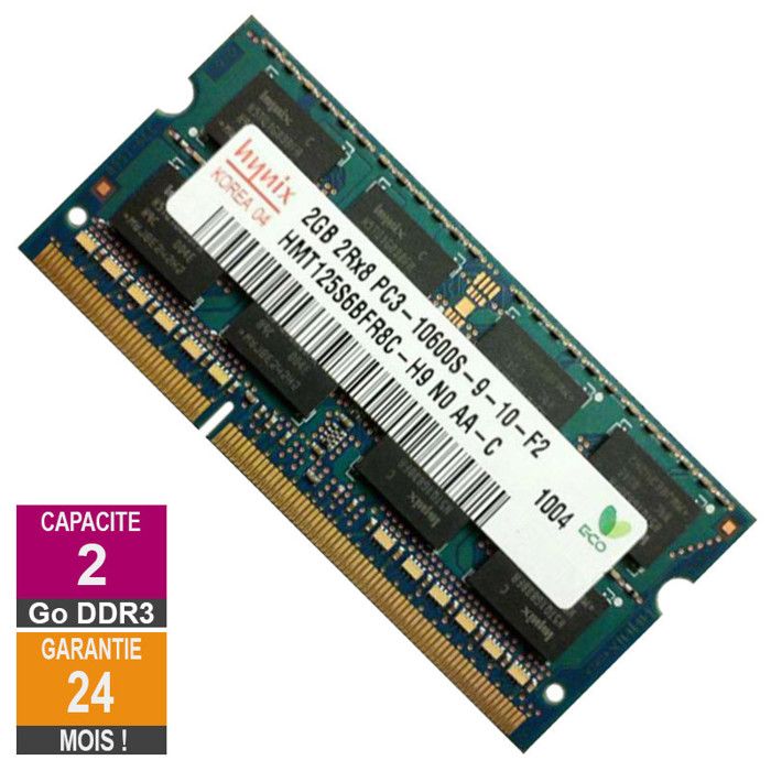 Barrette Mémoire 2Go RAM DDR3 Hynix HMT125S6BFR8CH9 SODIMM PC310600