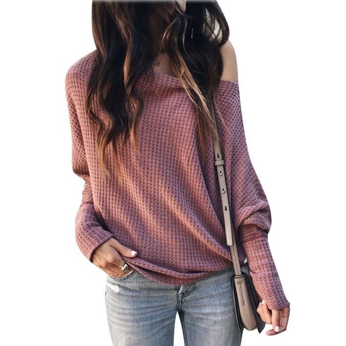 Femmes baggy off the épaule tricot femme manches longues pull top pullover 