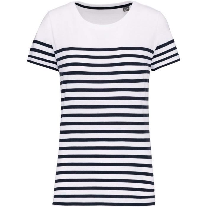 T-shirt rayé coton bio marinière femme - k3034 - blanc et bleu marine
