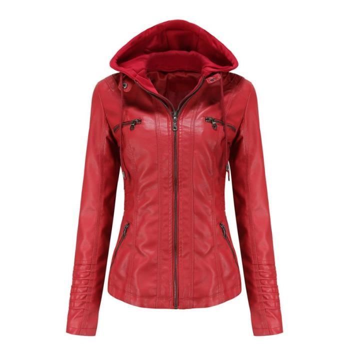 YYNUDA Veste Femme De Motard Vintage Blouson En Cuir PU Veste Moto, Noir, L