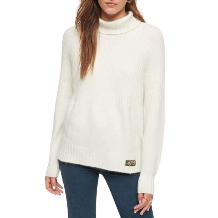 Pull blanc Superdry Essential Rib Femme Col roulé