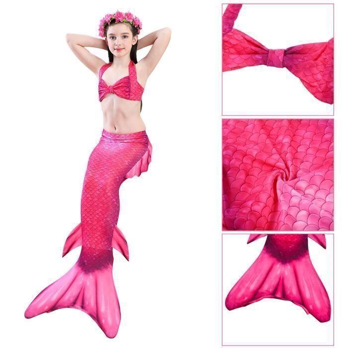 6PCS Ariel Deguisement Sirène Fille Queue De Sirène Enfant Avec