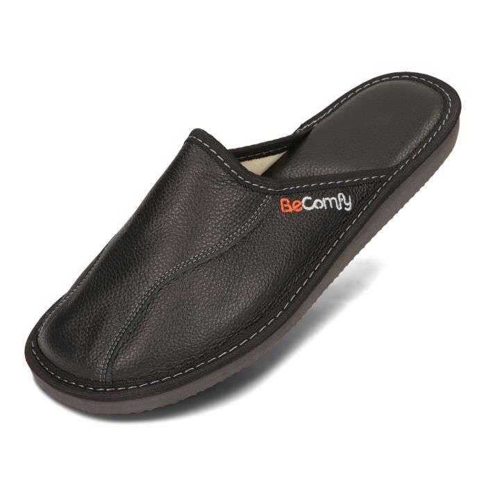 Pantoufles En Cuir Naturel BeComfy Pour Homme - Chaussons Ouverts été, Semelle Antidérapante EVA, Tailles 40 à 46