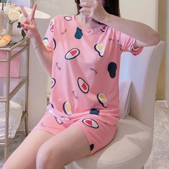 Pyjama Femme Été Bresdk - Ensemble Coton Court Décolleté V Uni, Confortable Et Élégant Pour Nuit Et Détente