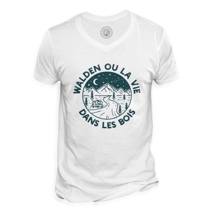 T-shirt Homme Explore More Worry Less - Col V - Thème Camping Randonnée - Coton - Neuf Avec étiquettes