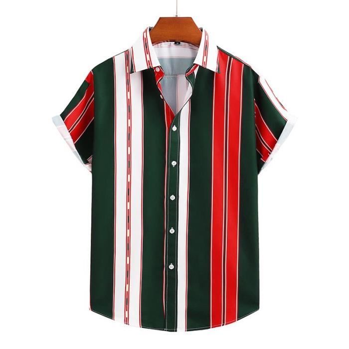 Chemise Hawaïenne Homme Manches Courtes - Imprimé Rouge/jaune/bleu/noir - Polyester Léger