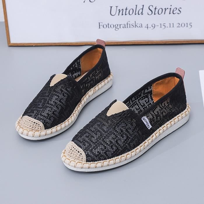 Espadrille Homme En Toile Aération Couleur Unie - Noir Noir - Chaussures