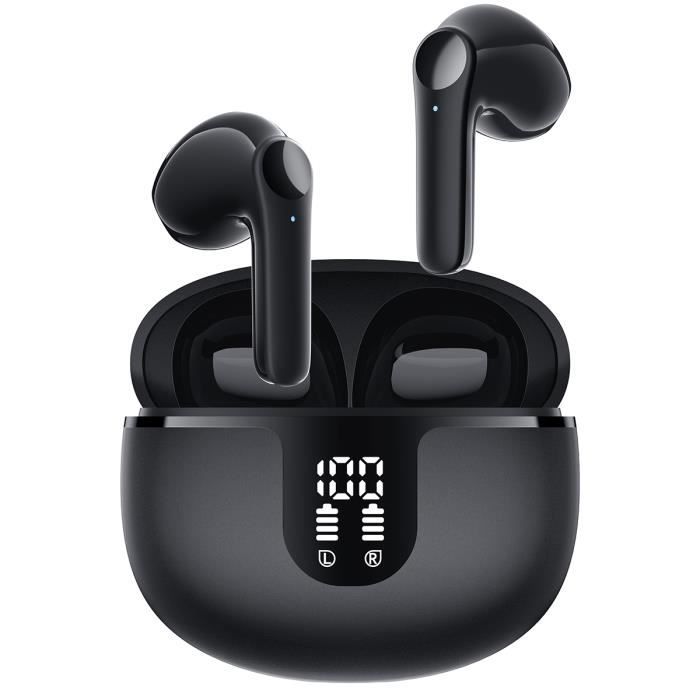 Écouteurs sans fil Bluetooth 5.3 Hi-Fi Stéréo Basse Oreille ouverte Tws Écouteurs  Casque de jeu antibruit Noir