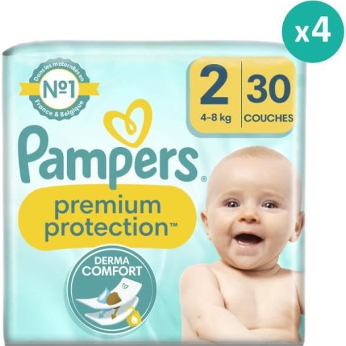 Couches Premium Protection PAMPERS Taille 2 30 couches Blanc