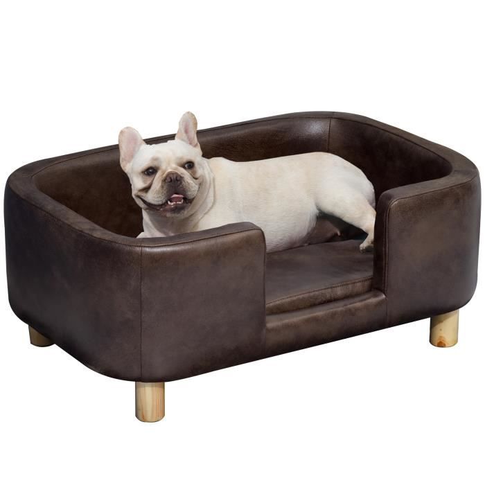 pawhut canapé chien lit pour chien chat avec rebord coussin moelleux pieds bois massif 74 x 48,5 x 31 cm revêtement micro-fibre