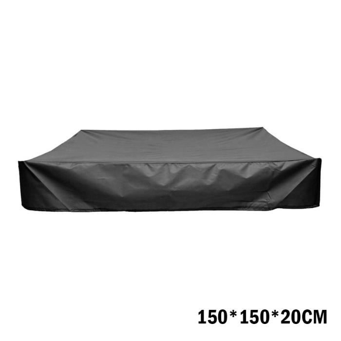 Housse Bac à Sable NEVERLAND 125x125x20cm - Bâche Imperméable Noire Avec Bandes Élastiques - Protection Soleil/Pluie