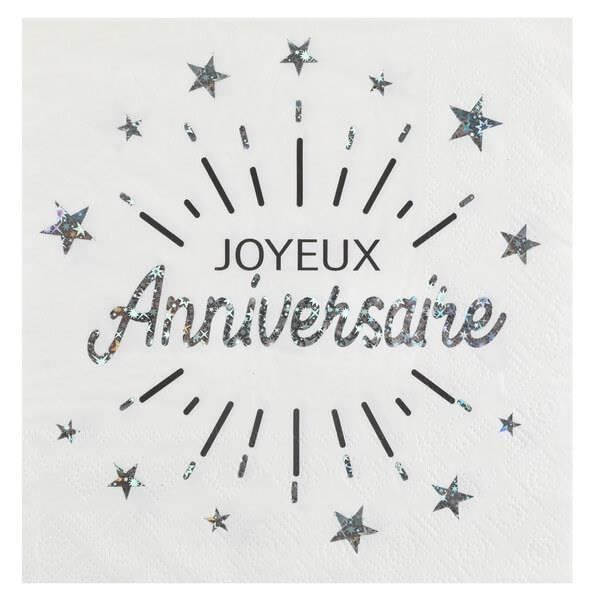 Serviette De Table Joyeux Anniversaire Blanc Et Argent Metallique X10 R 6649 Achat Vente Serviette Jetable Cdiscount