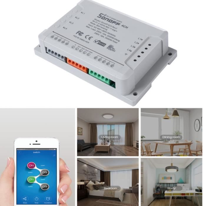 Sonoff 4ch R2 Diy 4 Way Wifi Switch Intelligent App Telecommande Pour Amazon Echo Google Home Cdiscount Bricolage