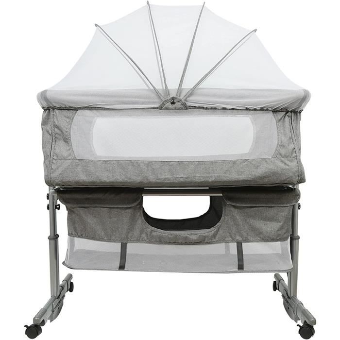LANTUS Berceau Cododo 2-en-1 Pliable Avec Matelas + Moustiquaire – Lit Bébé Mobile Réglable En Hauteur (93x57x71-88 Cm, Gris Foncé)