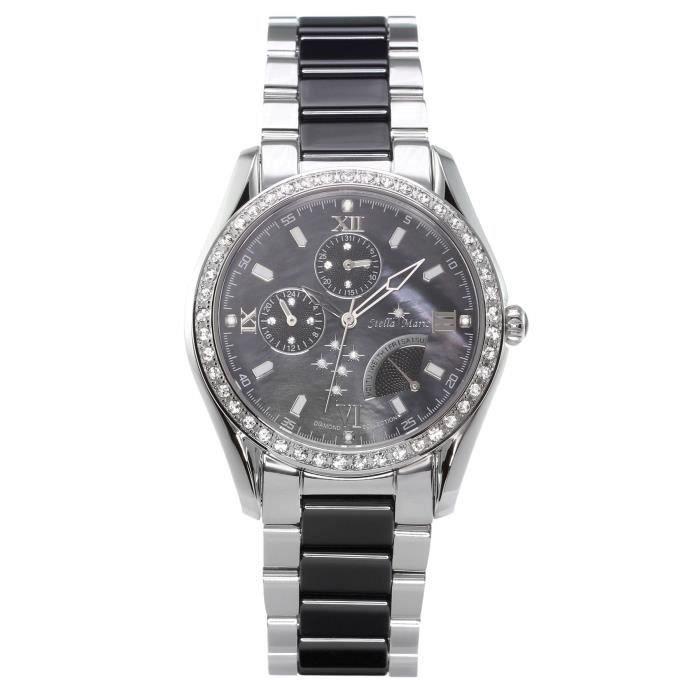 Stella Maris STM15M2 - Montre Femme Cadran noir Quartz Analogique Bracelet Céramique Noir avec diamants et éléments Swarovski