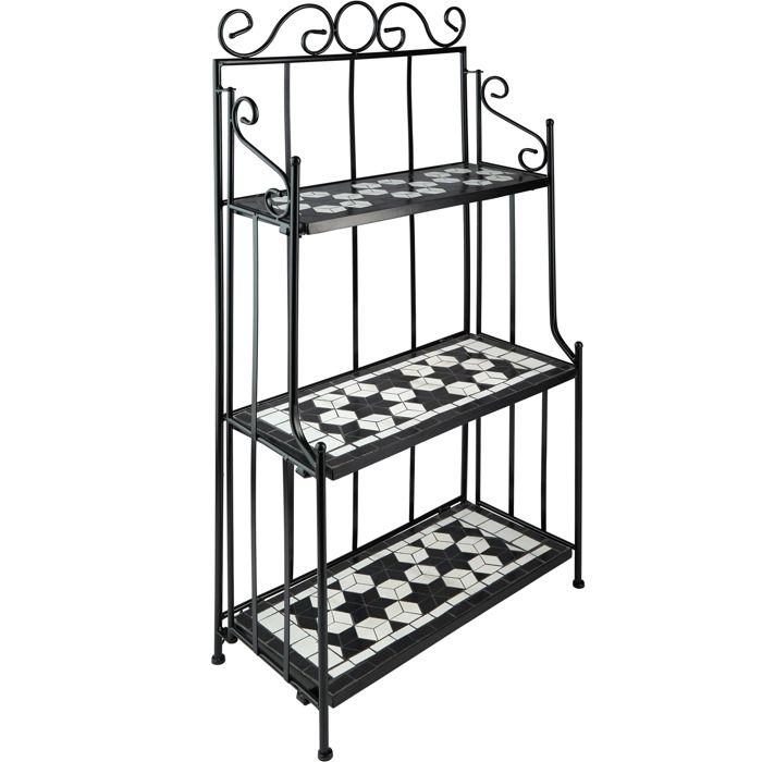 Présentoir pour plantes - TECTAKE - Étagère pour plantes mosaïque en acier à 3 niveaux - Noir/Blanc