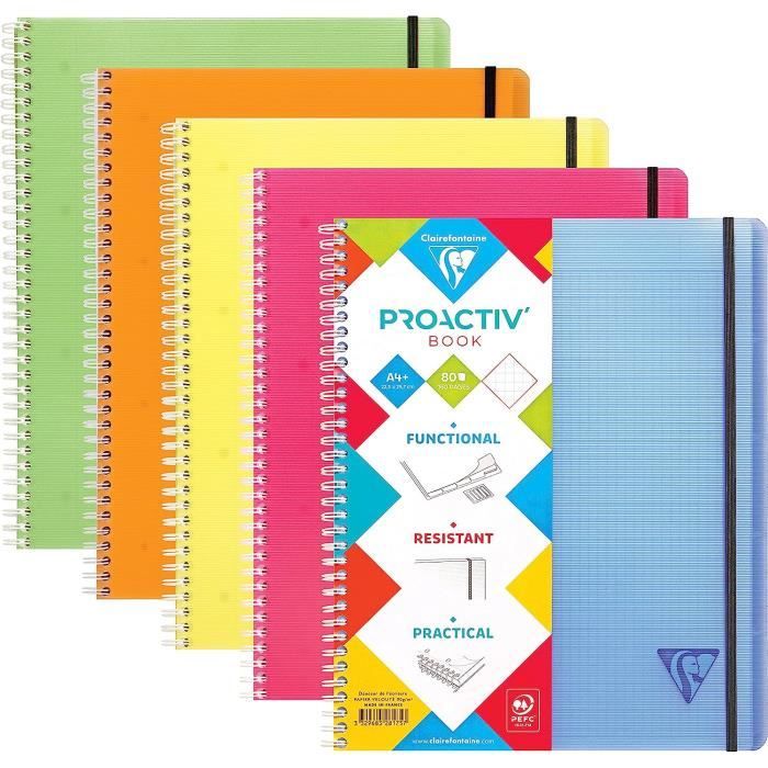 Cahier-trieur Clairefontaine Proactiv'Book - Format A4 160 Pages Lignées - Couverture Polypro - Couleur Aléatoire