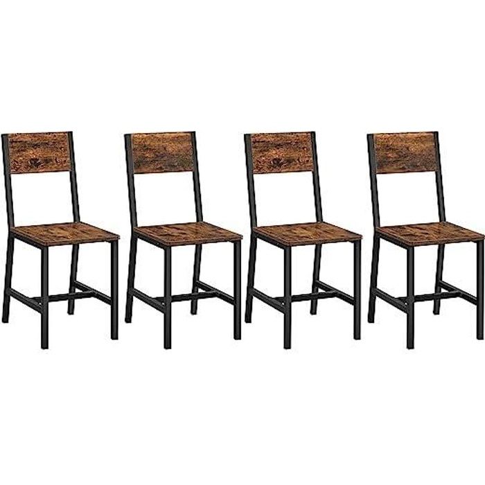 chaise salle à manger lot de 4 - vasagle - style industriel - marron rustique et noir