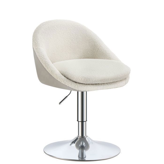 Tabouret de Bar avec Dossier et Socle Réglable en hauteur en Acier pour Bar Bureau Coiffeuse Salle à Manger Blanc Crème
