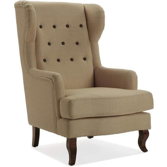 fauteuil pour salon botones - versa - confortable en coton et bois - marron