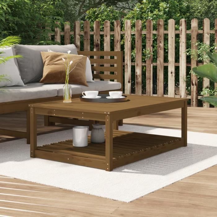 "sale 2024" table de jardin - jms - marron miel 121x82,5x45 cm bois massif de pin 93,4,kg