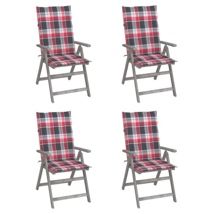 vidaXL Chaises inclinables de jardin 4 pcs avec coussins Bois dacacia