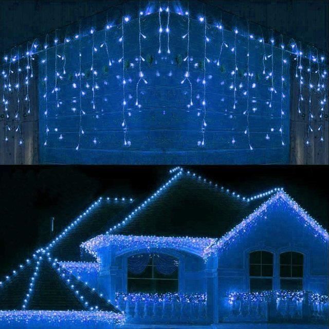 Guirlande Lumineuse Rideau Extérieur - 10+5m, 280 LEDs, IP44, Télécommande, 8 Modes, Bleu/blanc