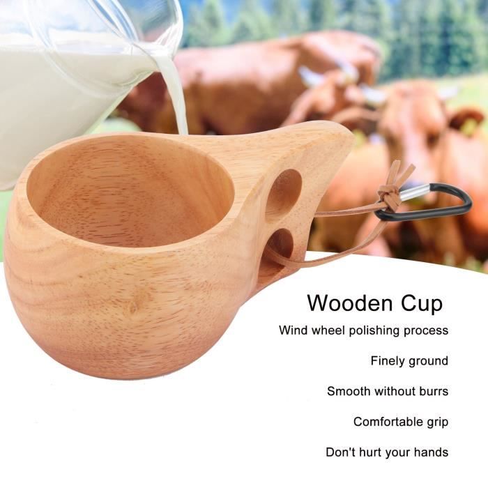 2 Tasses En Bois Avec Poignée - 13,5 Oz (400 Ml) - Pour Bière, Café, Camping - Naturel & Robuste - 3