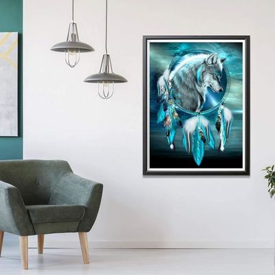 Diy 5D Diamond Painting Kits Loup Attrape-Rêves, Diamant Peinture Point