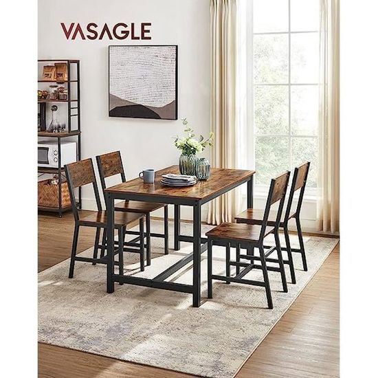 VASAGLE Lot De 2 Chaises Salle à Manger - Style Industriel Marron Rustique Et Noir - Cadre Acier Robuste