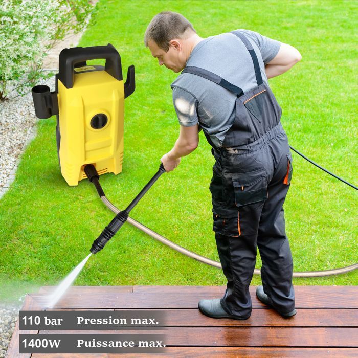 Nettoyeur Haute Pression 160 Bar 1800W - 420L/h Avec Pistolet, Flexible 10m Et Accessoires Pour Voiture, Terrasse & Extérieur