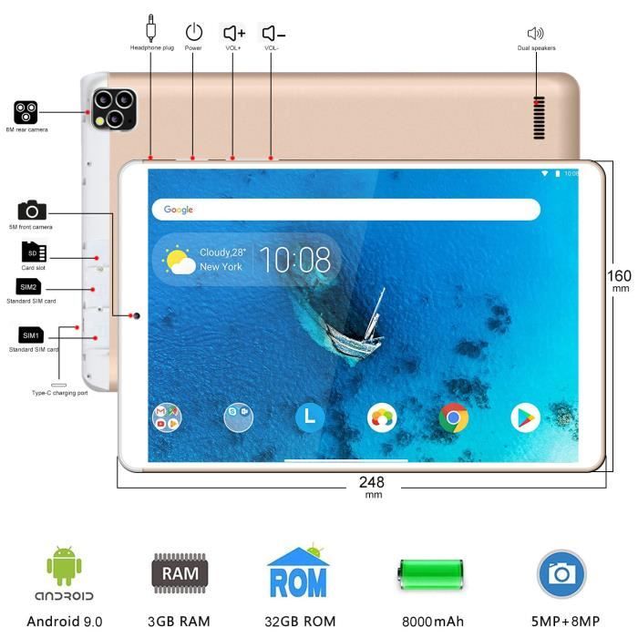 4G LTE Tablette Tactile 10.1" - Android 9.01