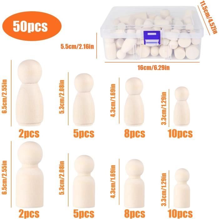 Relaxdays 100 Figurines En Bois Brut à Peindre – Chima, Pions DIY Pour Jeux De Société Ou Déco De Noël – Avec 2 Boîtes De Rangement