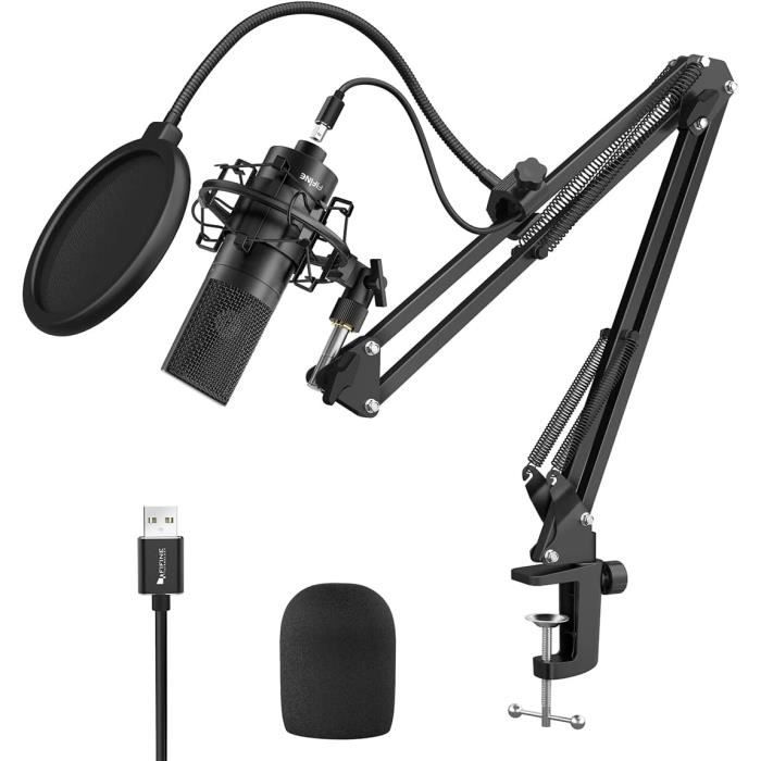 Microphone USB, ordinateur à condensateur pc micro avec support de bras de  perche, filtre pour les jeux, streaming, podcasting, , voix off,  Skype, Twitch