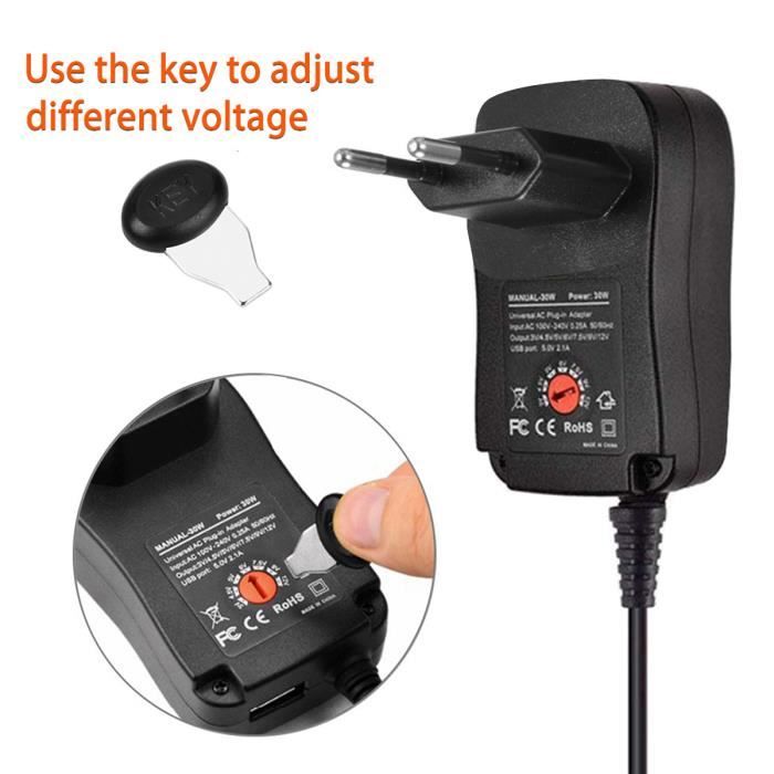 30W Alimentation Universelle AC DC 3V 4.5v 5V 6V 7.5v 9V 12V Adaptateur