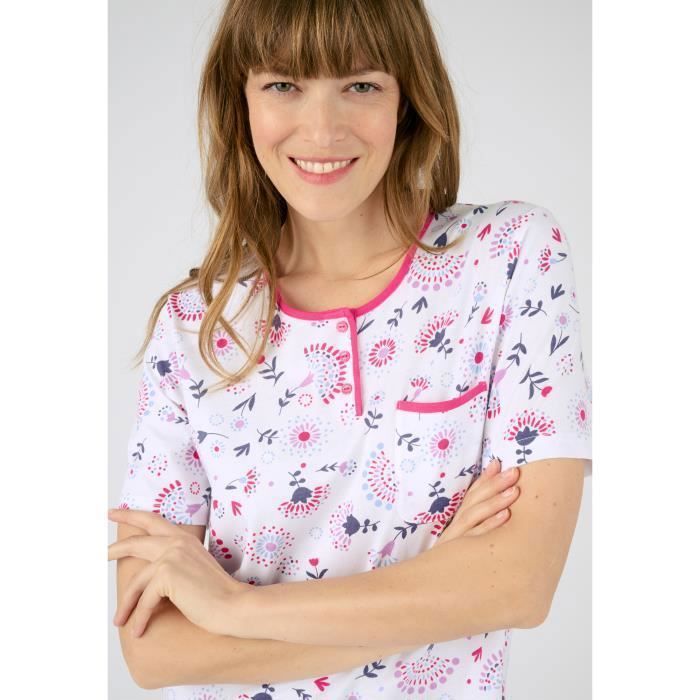Chemise De Nuit Femme Damart - 100% Coton Jersey, Coupe Confortable, Taille S (38-40), Imprimé Rose