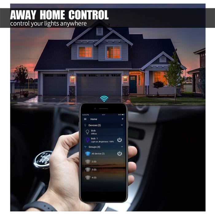 Lot 2 Ampoules LED Intelligentes WiFi E27 7W RGB Multicolore Dimmable Compatible Alexa Google