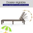 RELAX4LIFE Chaise Longue de Jardin en PP, Bain de Soleil avec Dossier Inclinable sur 5 Positions pour Piscine/Terrasse/Plage, Café-2