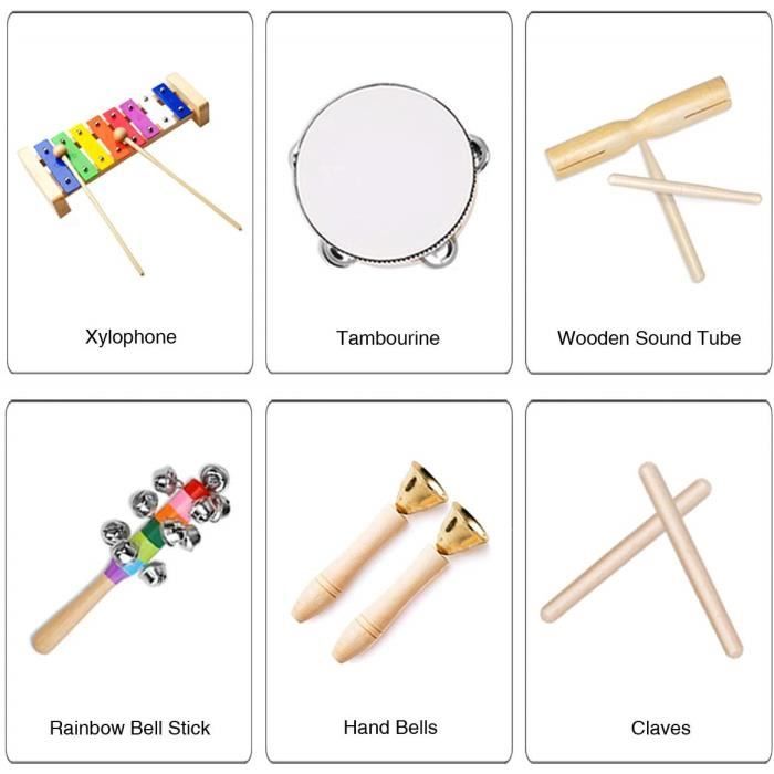 Set 3 instruments : maracas, tambourin, grelots en bois FSC® - multicolore,  Jouet