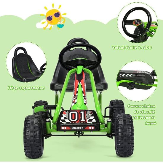 Kart Enfant à Pédales Avec Frein à Main Et Siège Réglable, 3-6 Ans Kart Enfant à Pédales Avec Frein à Main Et Siège Réglable, 3-6 Ans