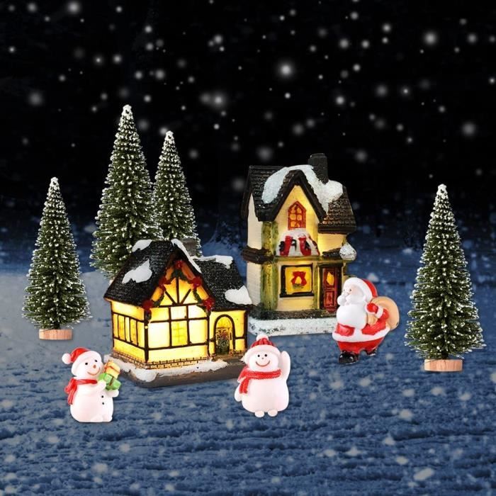 QUETO (4pc Set, 4 * 6.5 * 9cm) village De Noel Lumineux, Maison De Noël  Lumineuse, Village De Noël Personnage Lampe Multicolore Déco Noel Miniature  Interieure 