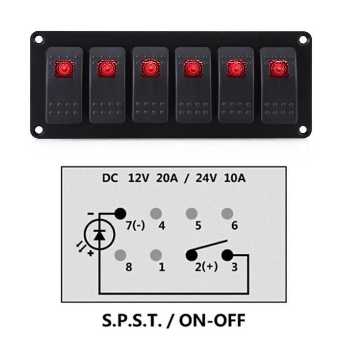 Interrupteur à Bascule LED Étanche 12V/24VDC - Lot de 6 - Pour Camion,  Bateau, Voiture - Facile à