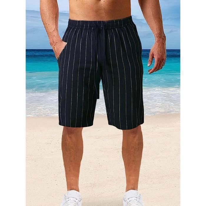 Shorts t en Lin Homme Ample D contract Short de Plage Mode