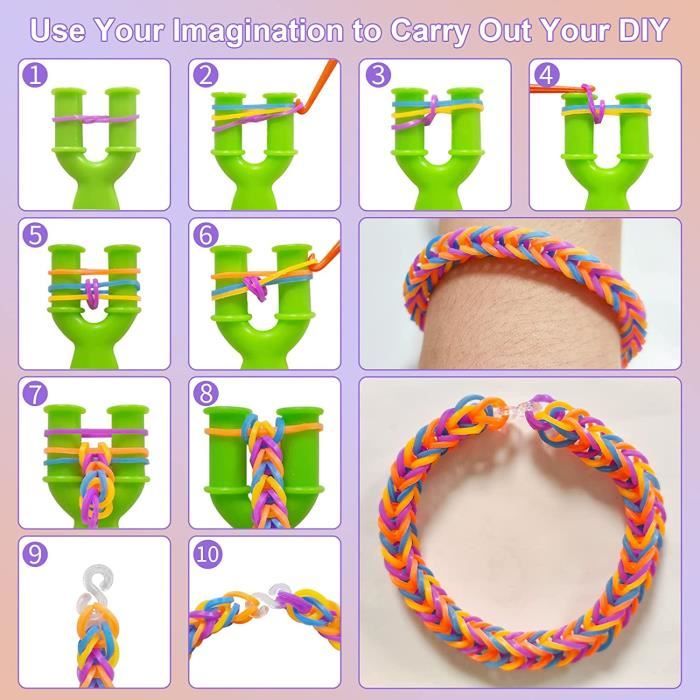 1 boîte de kit de bande colorée Kit de bracelet en caoutchouc bande  élastique 15 bricolage éducatif 