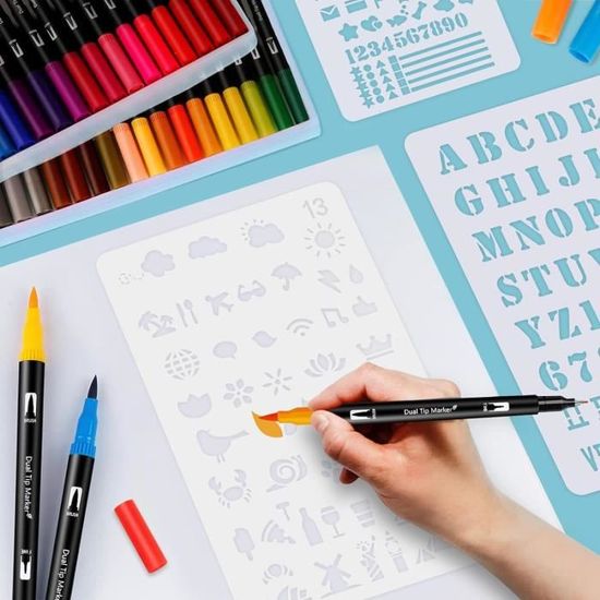 Feutres Double Pointe 100 Couleurs - Stylos Aquarelle Enfants/Adultes - Dessin & Coloriage
