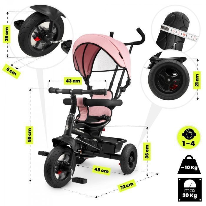 Tricycle Evolutif Enfant- Hypermotion- à 20 kg, Vélo Bébé avec